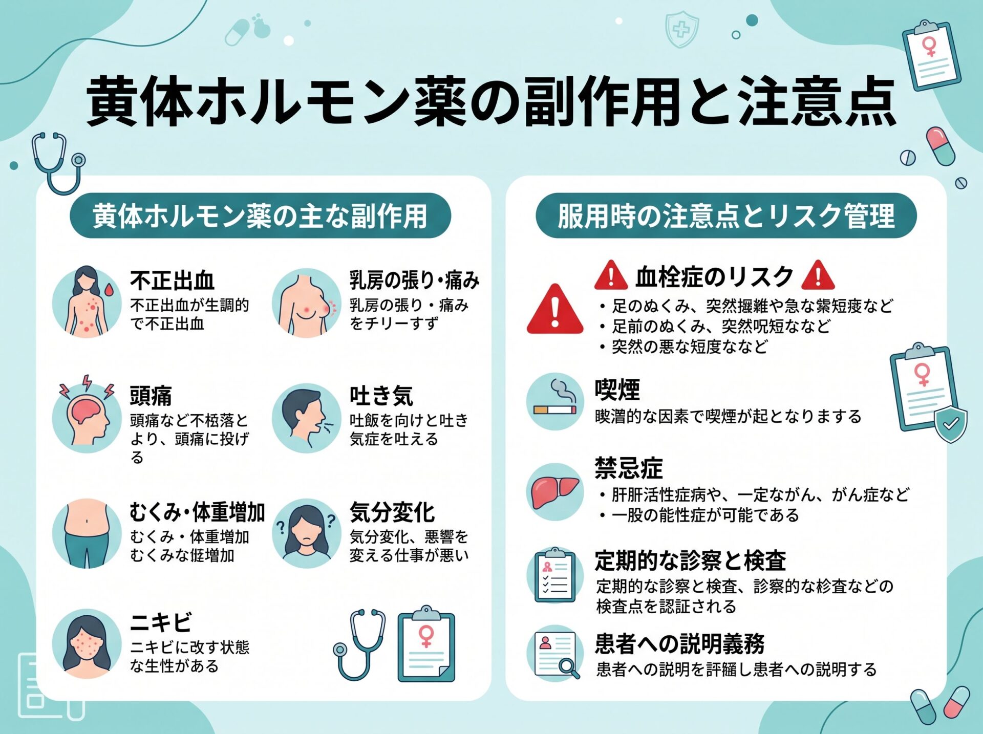 黄体ホルモン薬の副作用と注意点