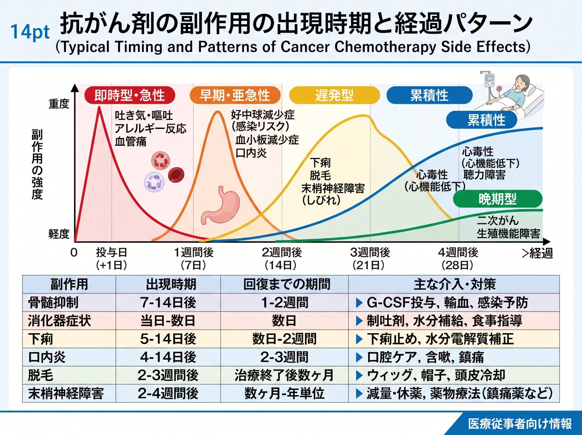抗がん剤の副作用の出現時期と経過パターン