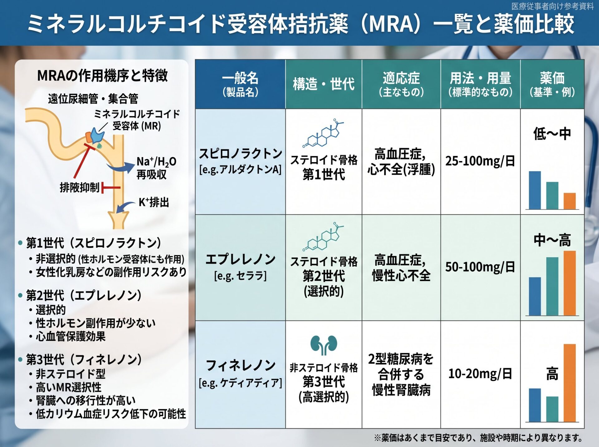 ミネラルコルチコイド受容体拮抗薬一覧と薬価比較