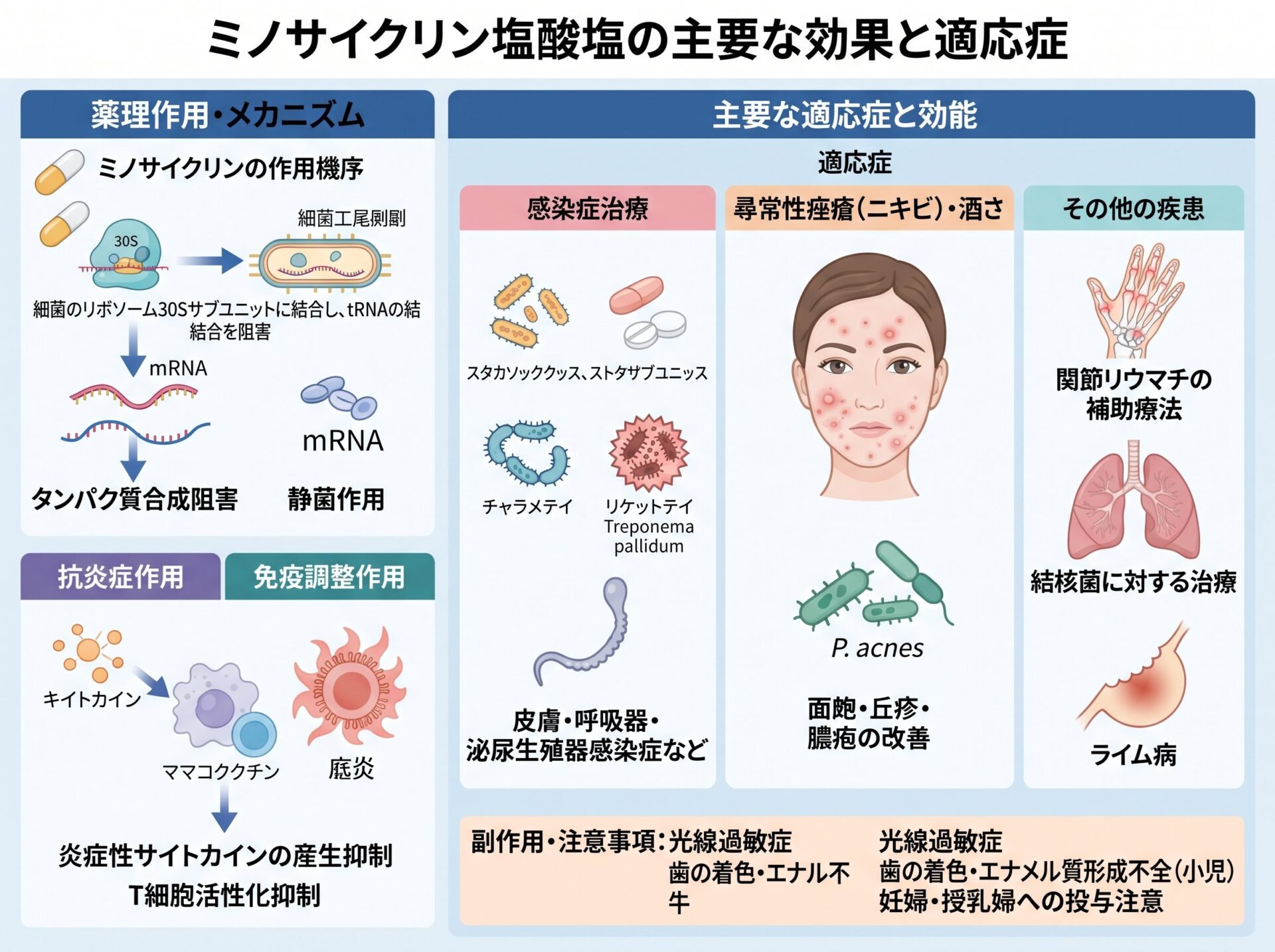 ミノサイクリンの主要な効果と適応症