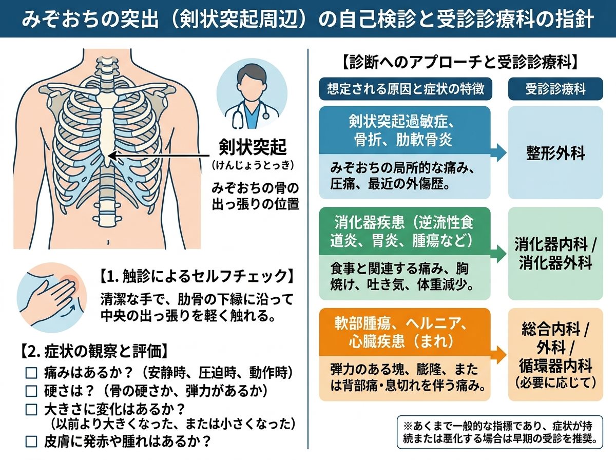みぞおちの骨の出っ張りのセルフチェックと何科を受診すべきか