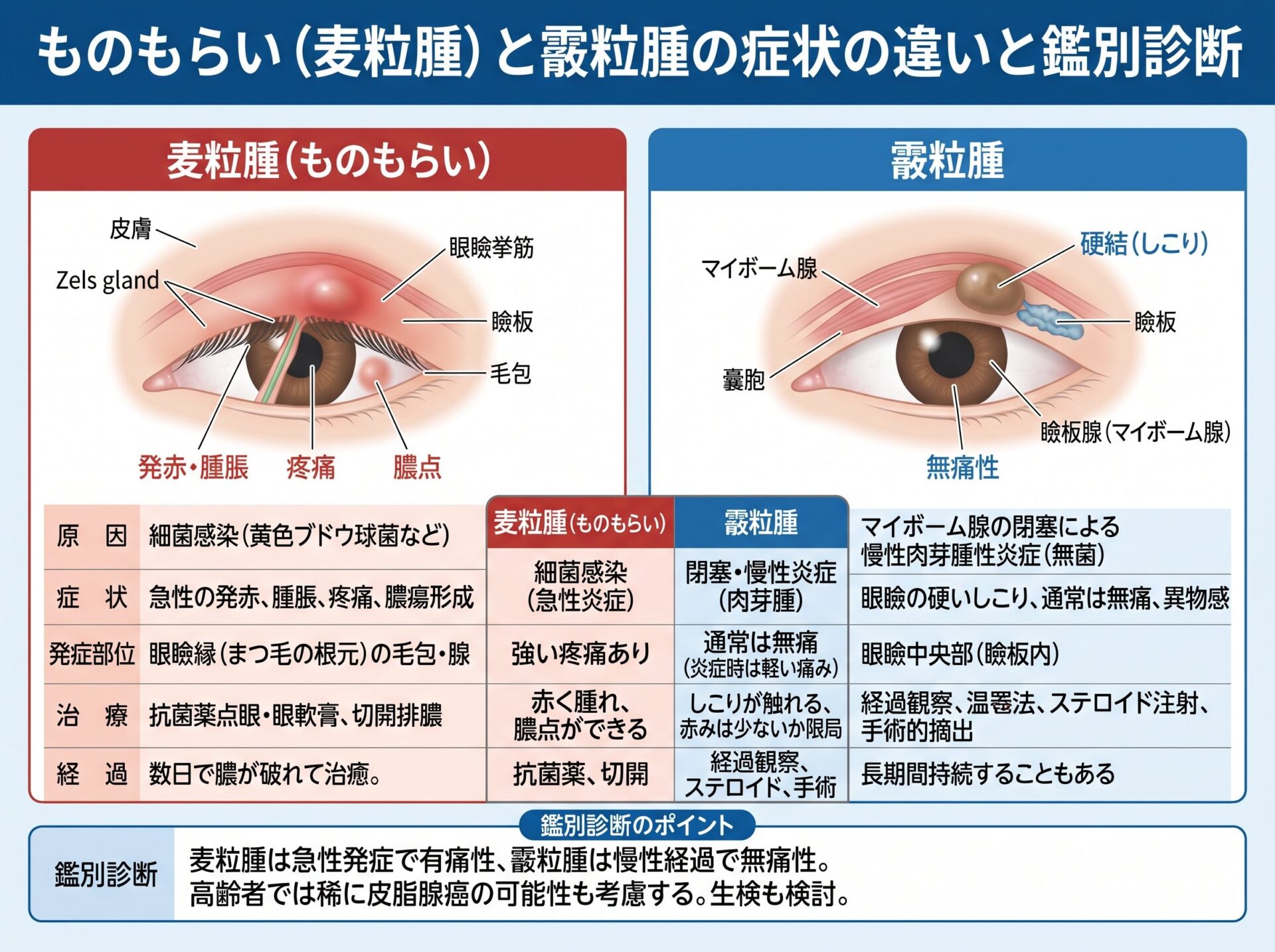 ものもらいと霰粒腫の症状の違いと鑑別診断