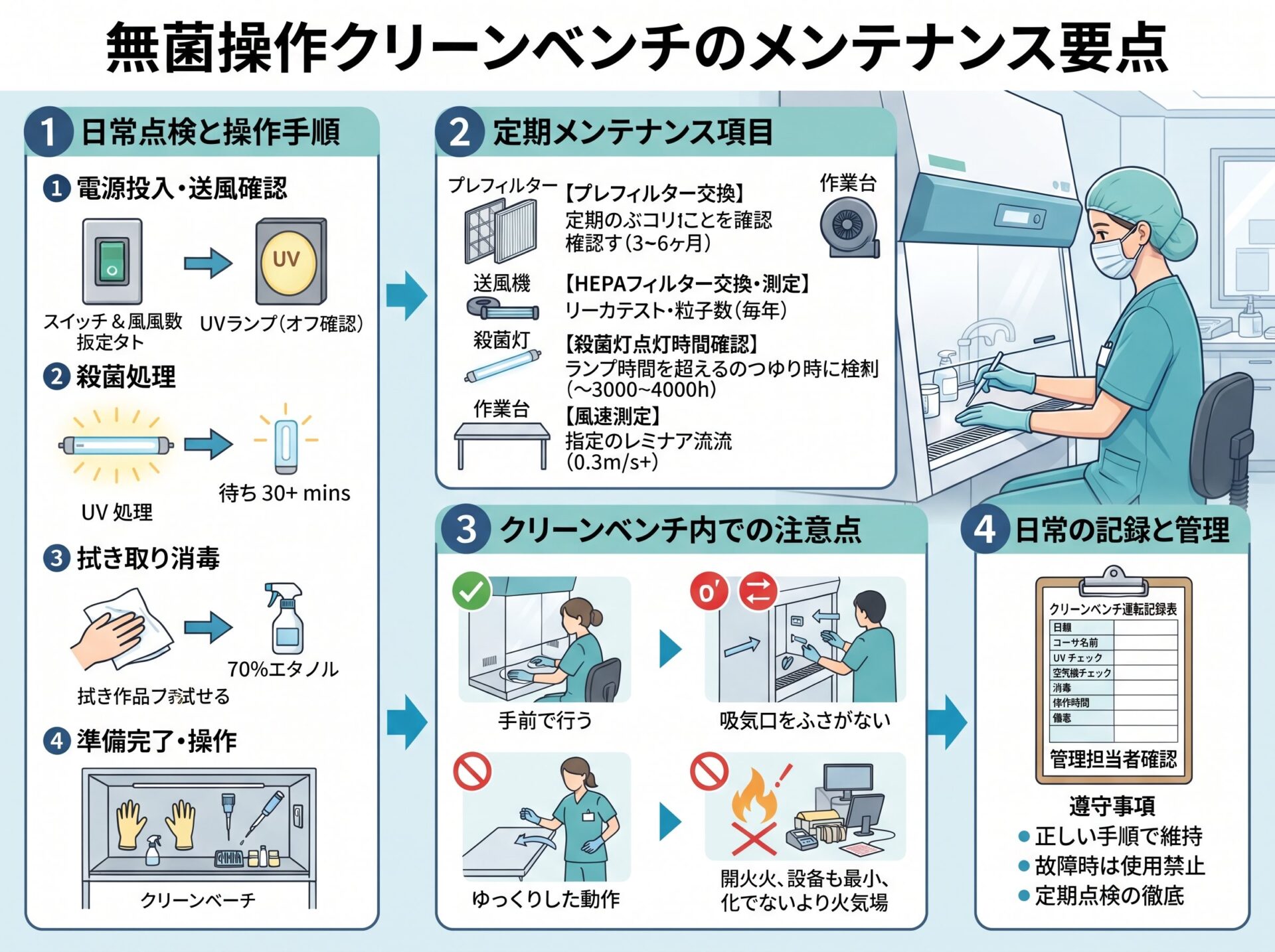 無菌操作クリーンベンチのメンテナンス要点
