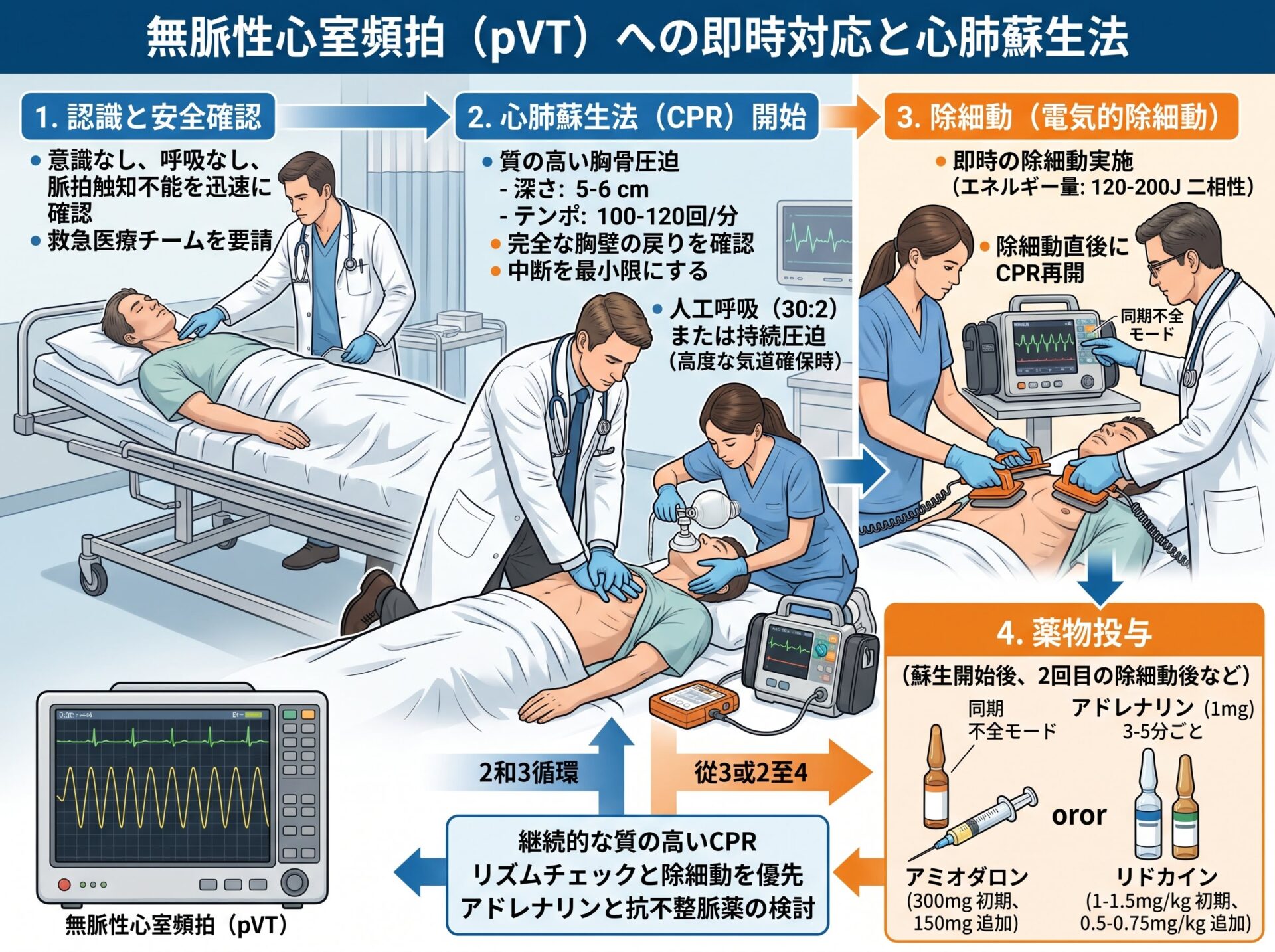 無脈性心室頻拍への即時対応と心肺蘇生法