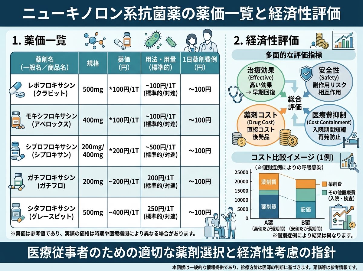 ニューキノロン系抗菌薬の薬価一覧と経済性評価
