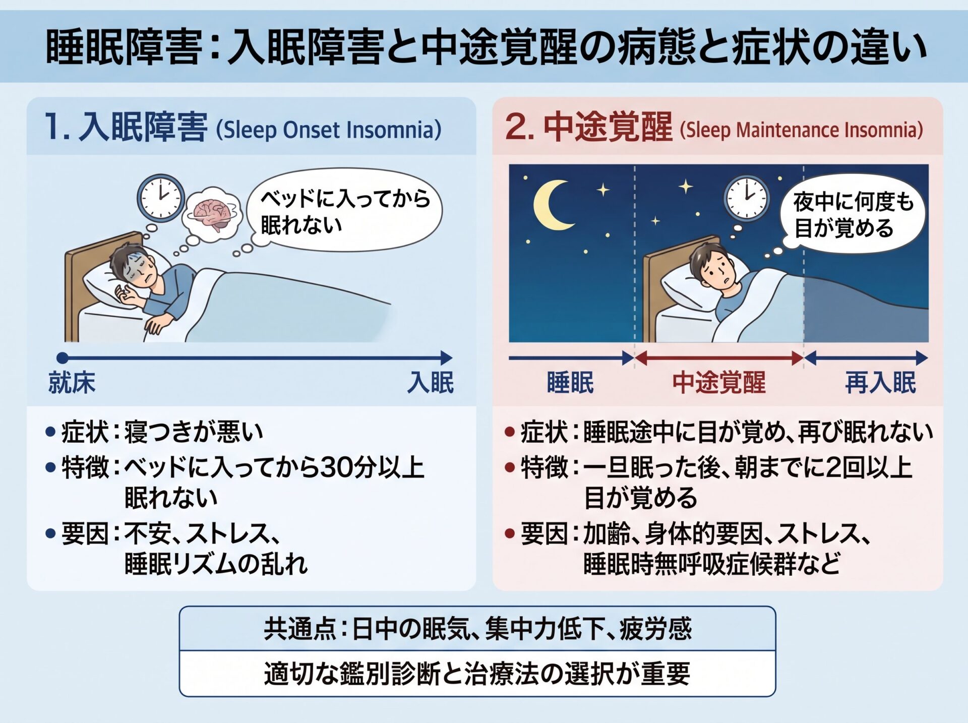 入眠障害と中途覚醒の症状の違い