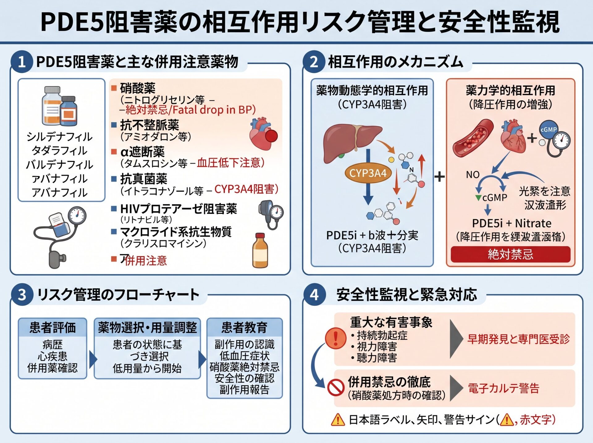 PDE5阻害薬の相互作用リスク管理と安全性監視