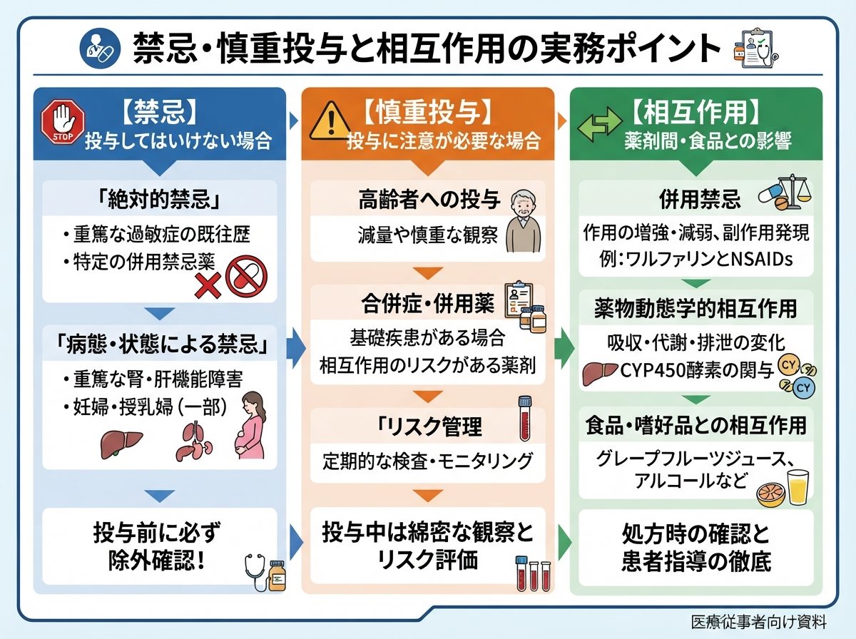 禁忌・慎重投与と相互作用の実務ポイント