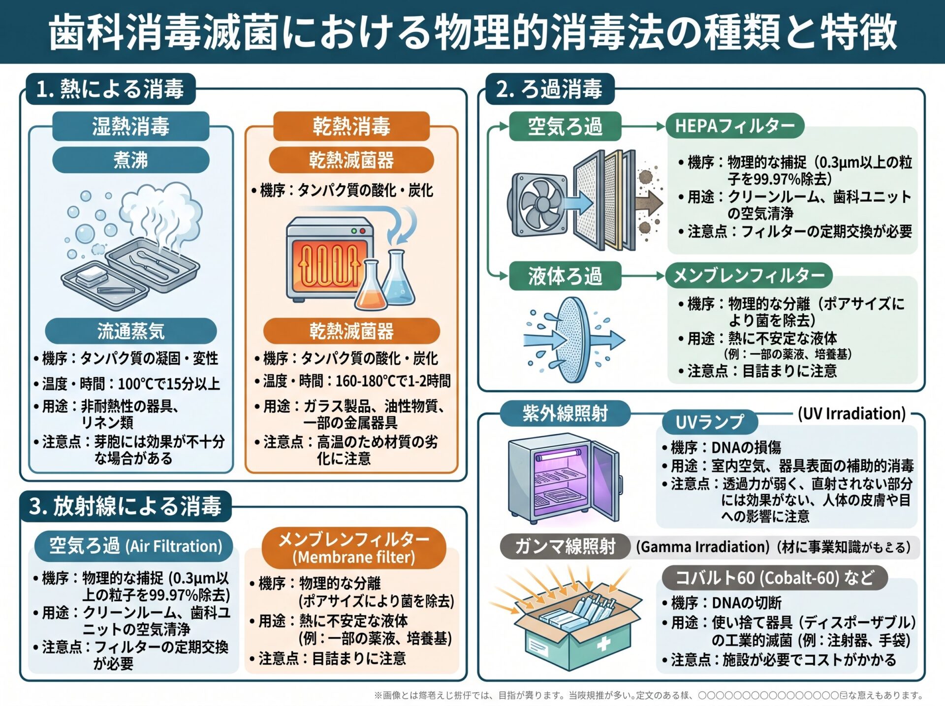 歯科消毒滅菌における物理的消毒法の種類と特徴
