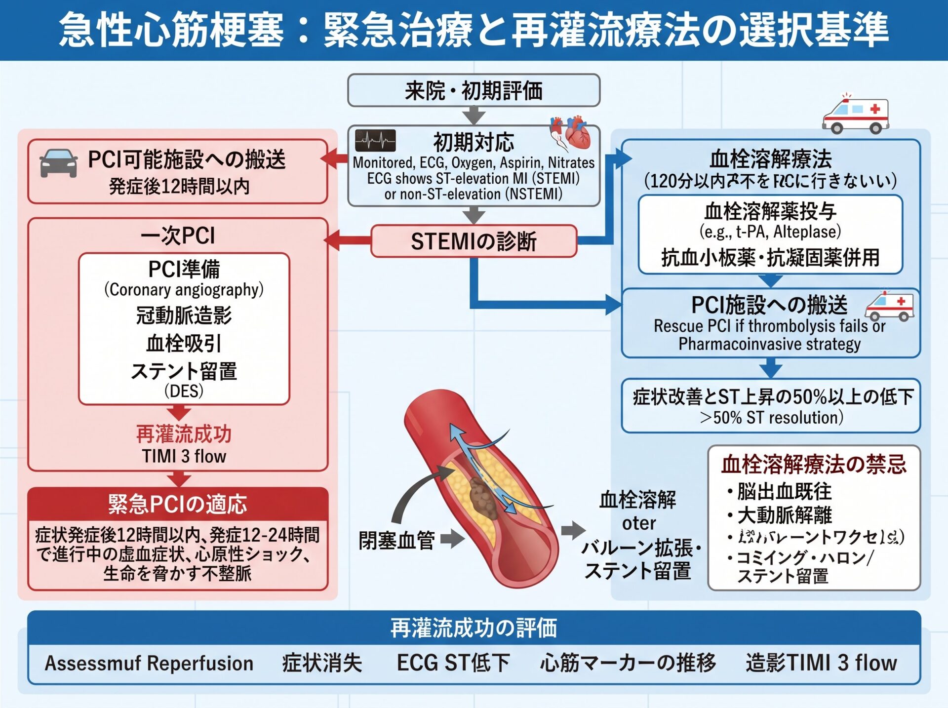 心筋梗塞の緊急治療と再灌流療法の選択基準
