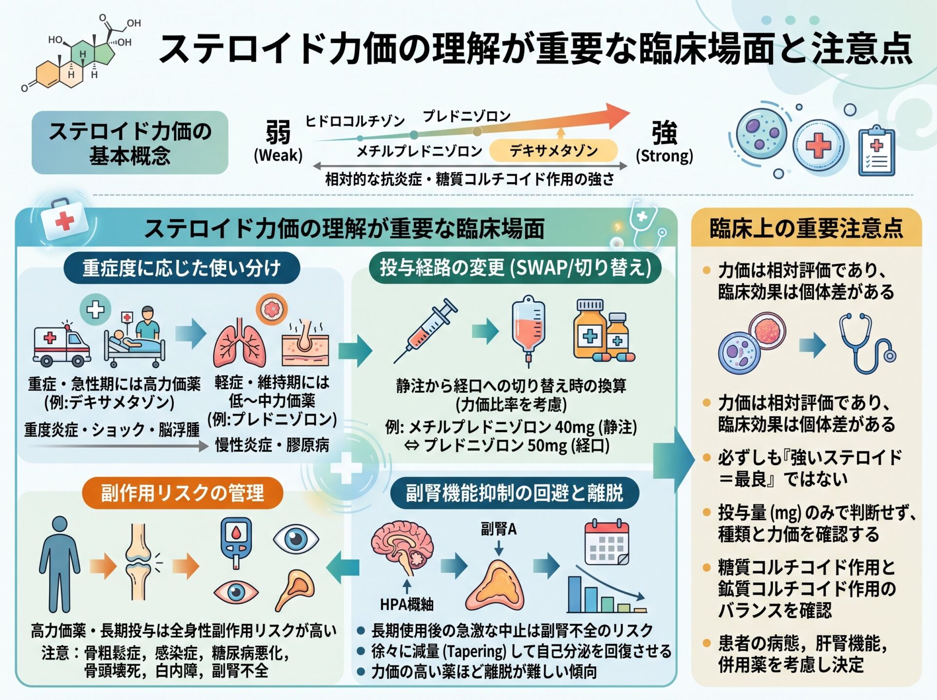ステロイド力価の理解が重要な臨床場面と注意点
