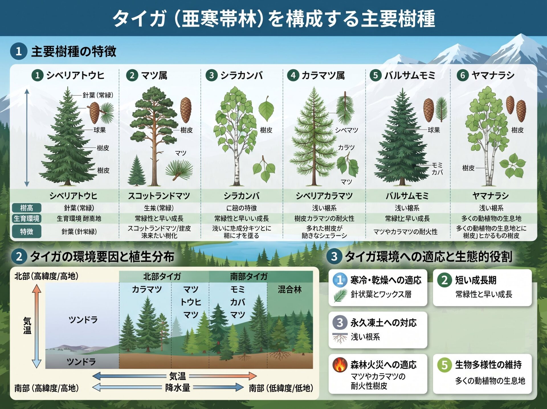 タイガを構成する主要樹種