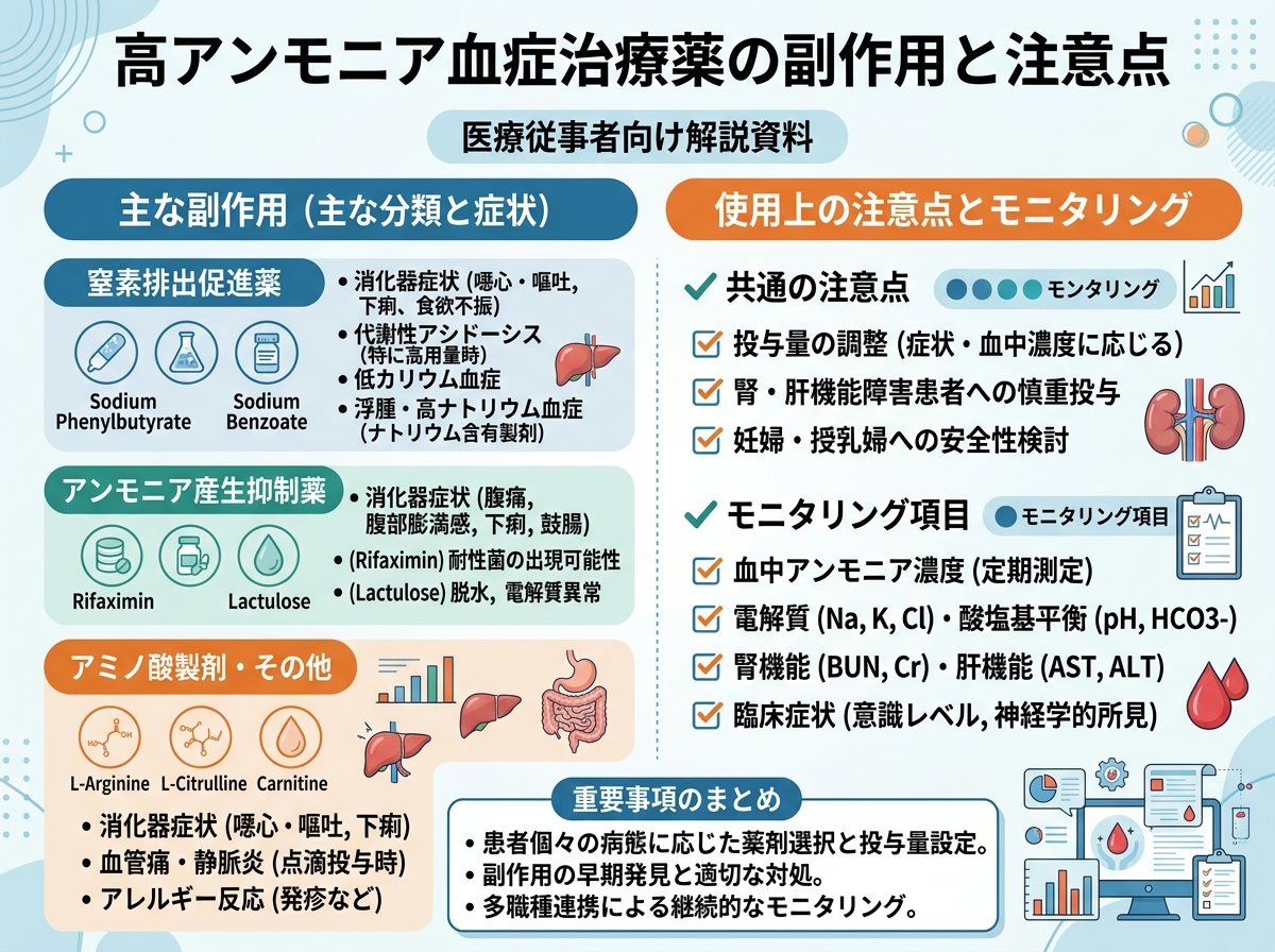 高アンモニア血症治療薬の副作用と注意点