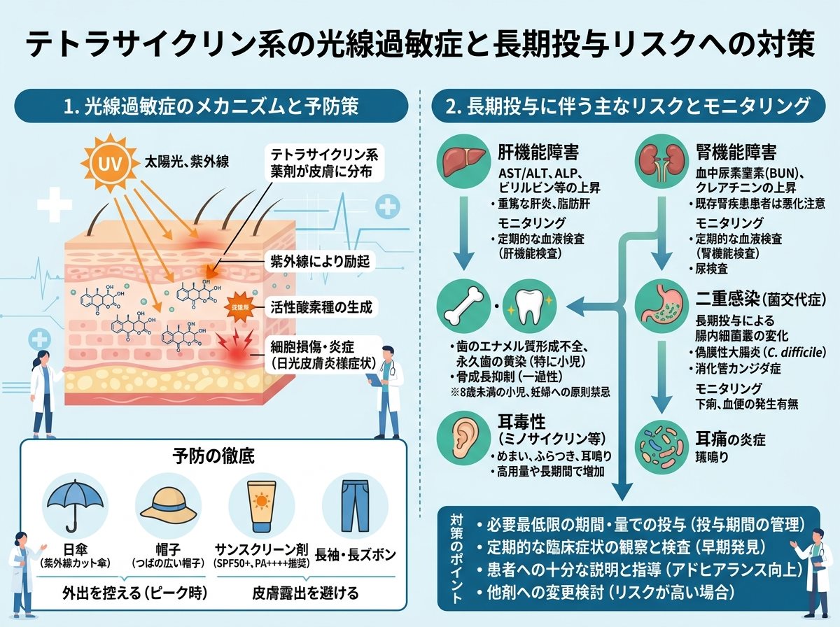 テトラサイクリン系の光線過敏症と長期投与リスクへの対策