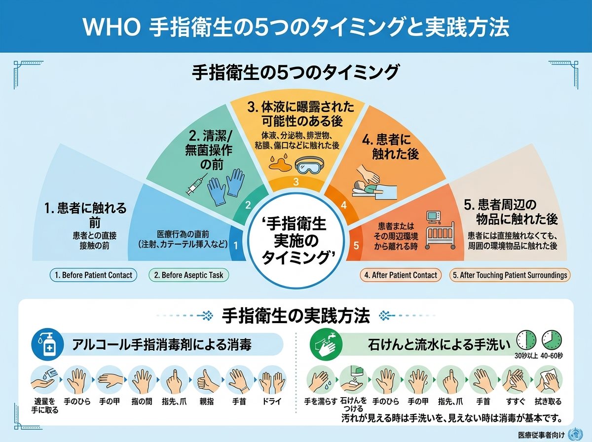 WHO 手指衛生の5つのタイミングと実践方法