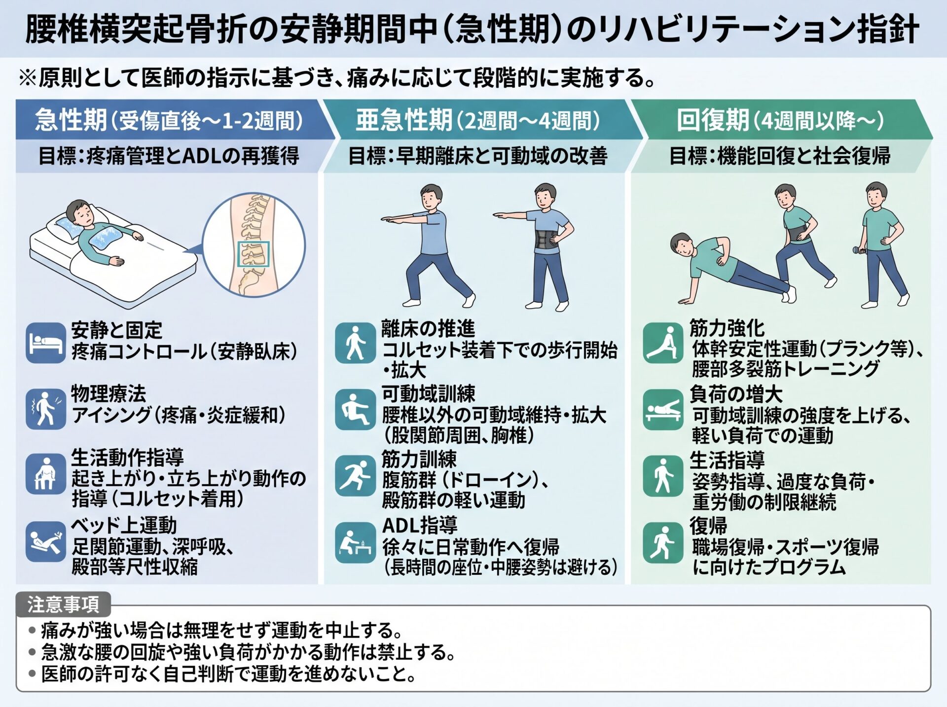腰椎横突起骨折の安静期間中のリハビリテーション